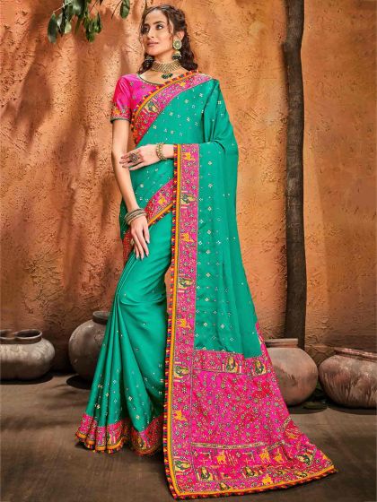 Rama Green Colour Silk Fabric Designer Saree.