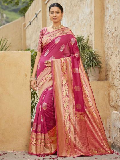 Pink,Red Colour BanarasI Silk Saree.