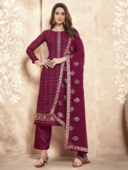 Maroon Colour Georgette Salwar Kameez.