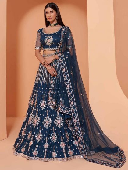 Net,Shantoon Fabric Designer Lehenga Choli Blue Colour.