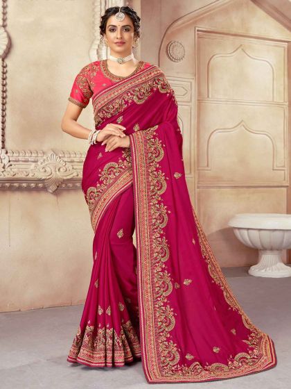 Red Colour Silk Fabric Indian Wedding Saree.