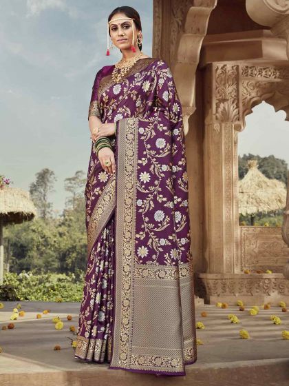 Purple Colour Banarasi Silk Fabric Designer Saree.