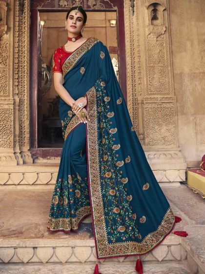 Silk Women Saree Blue Colour.