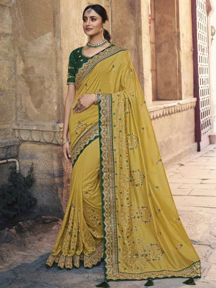 Yellow Colour Silk Indian Designer Saree.