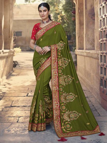 Green Colour Silk Indian Women Saree.