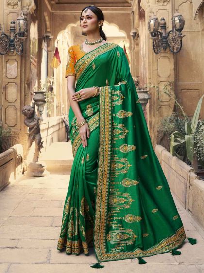 Rama Green Colour Silk Fabric Saree.