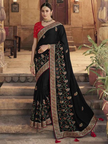 Black Colour Silk Fabric Party Wear Saree.