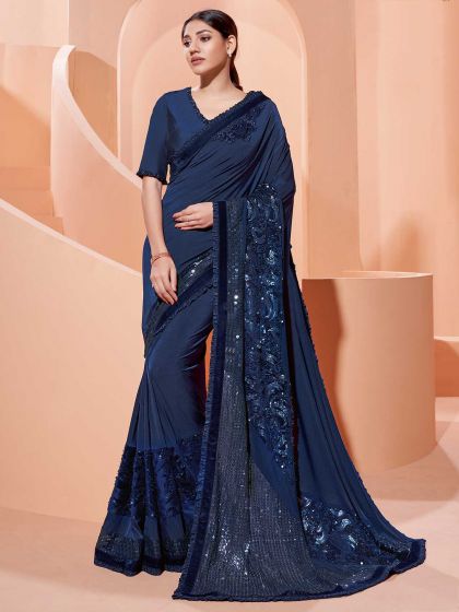 Blue Colour Silk Fabric Saree.