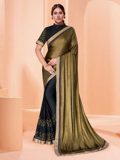 Green,Black Colour Silk Designer Saree.