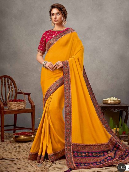 Mustard Yellow Colour Silk Fabric Indian Designer Saree.