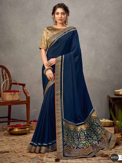 Blue Colour Silk Saree in Hand Work.