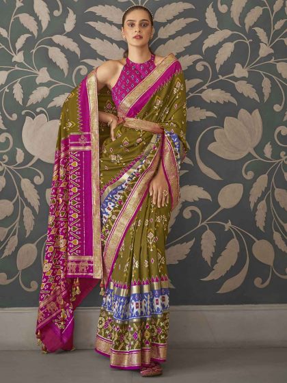 Green Colour Silk Saree Printed,Weaving Work.