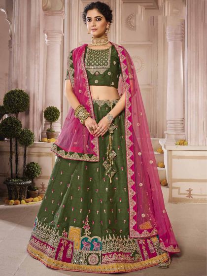 Silk Fabric Women Lehenga Choli Green Colour