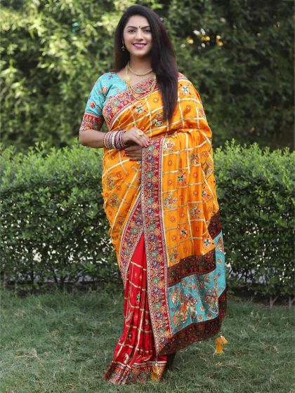 Orange,Yellow Colour Silk Fabric Designer Saree.