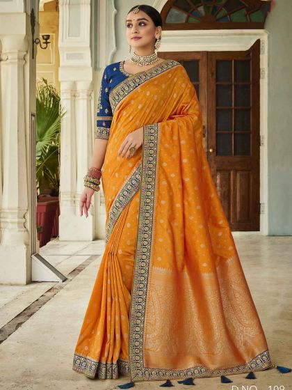 Orange Colour Silk Fabric Designer Saree.