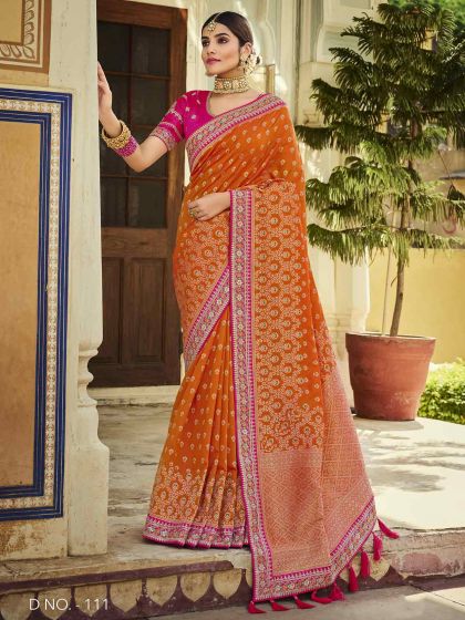 Orange Colour Silk Fabric Designer Wedding Saree.