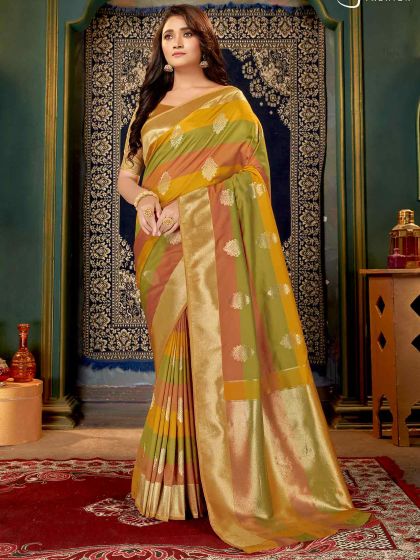 Golden,Green Colour Silk Saree.