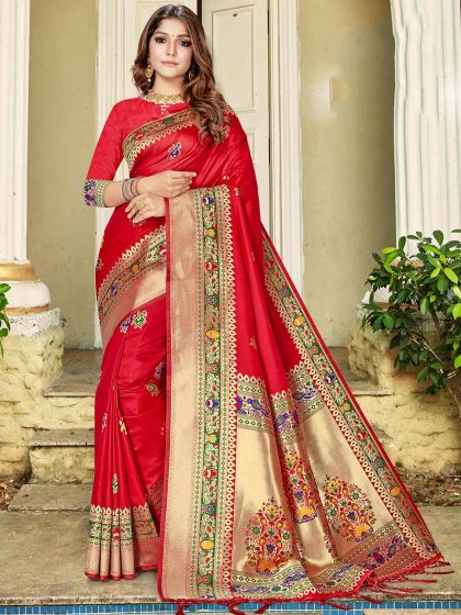 Red Colour Banarasi Silk Designer Saree.