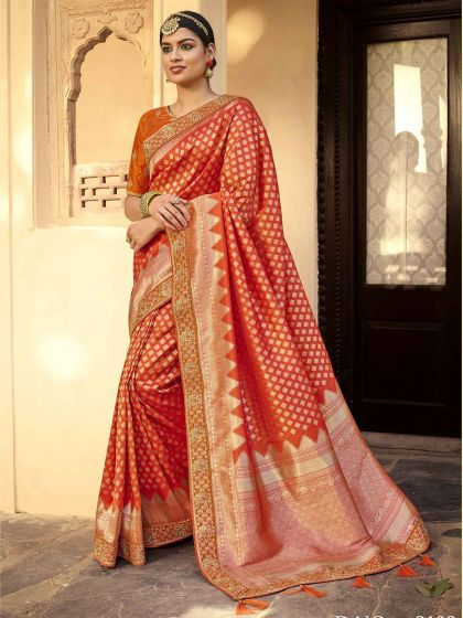 Orange Colour Silk Fabric Indian Traditional Saree.