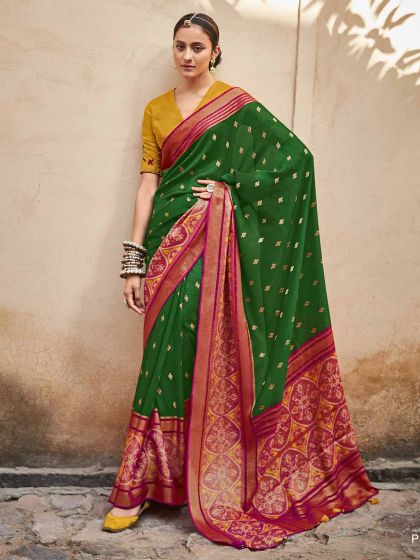 Green Colour Silk Fabric Weaving Saree.