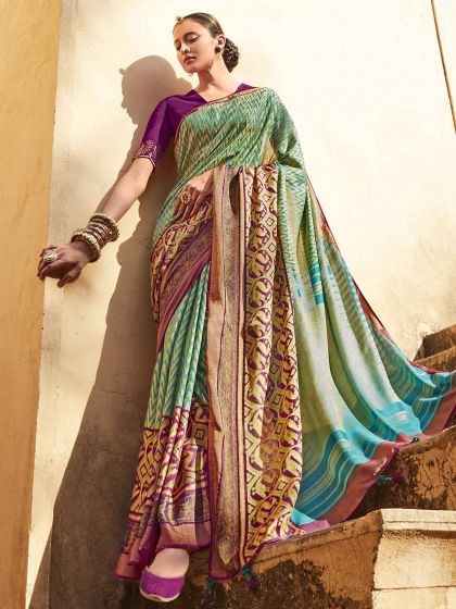 Multi Colour Silk Printed Saree.