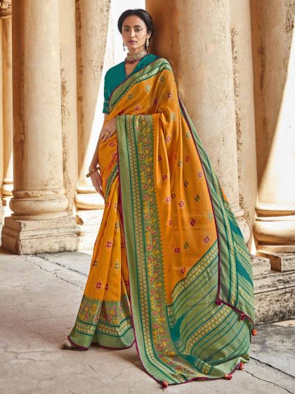 Orange Colour Silk Fabric Traditional Saree.