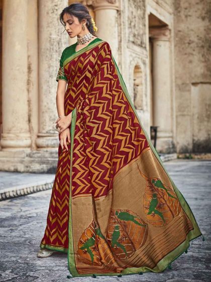 Maroon Colour Silk Indian Designer Saree.