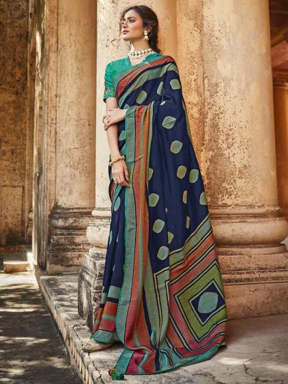 Blue Colour Silk Party Wear Saree.