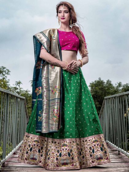 Green Colour Silk Lehenga Choli.