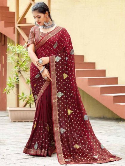 Maroon Colour Designer Saree Georgette Fabric.