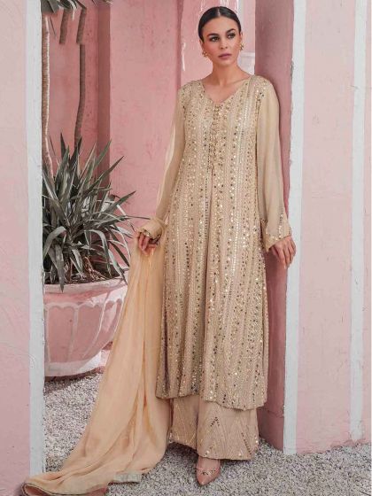 Cream,Beige Colour Georgette Fabric Salwar Suit.