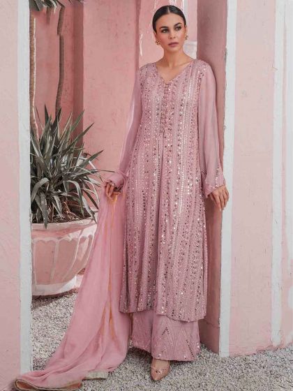 Pink Colour Georgette Fabric Women Salwar Suit.