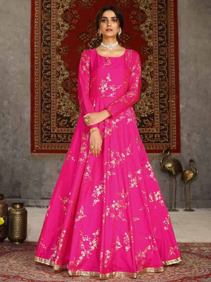 Pink Colour Satin Fabric Anarkali Salwar Kameez.