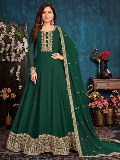 Green Colour Georgette Fabric Anarkali Salwar Kameez.