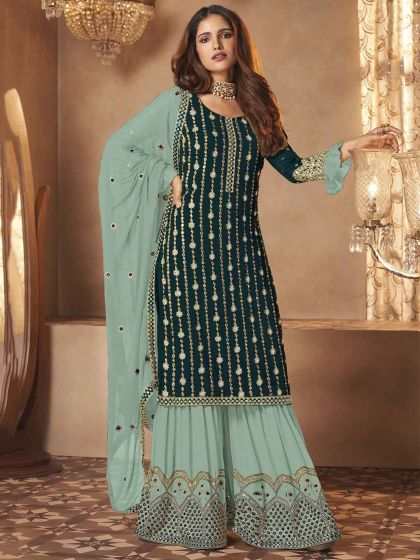 Green Colour Georgette Fabric Women Salwar Kameez.