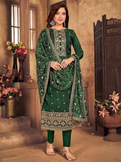 Green Colour Viscose Fabric Designer Salwar Suit.