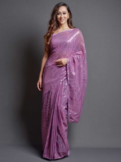 Purple Colour Georgette Fabric Women Saree.