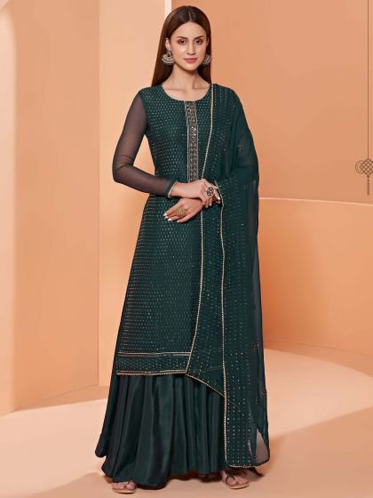 Green Colour Georgette Fabric Party Wear Salwar Suit.