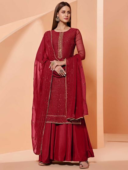 Designer Salwar Suit Maroon Colour in Georgette Fabric.