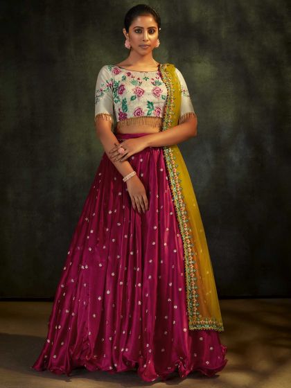 Maroon Colour Satin,Silk Fabric Designer Lehenga.