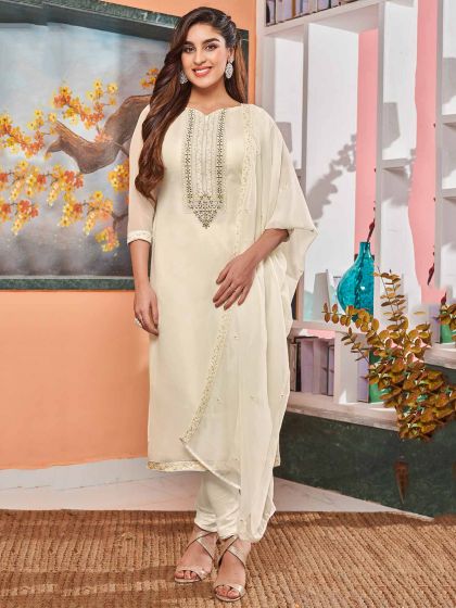 Designer Salwar Suit Cream Colour In Georgette Fabric.