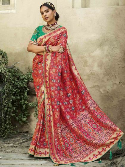 Red Colour Silk Fabric Indian Designer Saree.