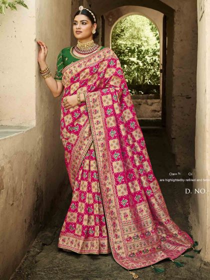 Pink Colour Silk Fabric Indian Wedding Saree.