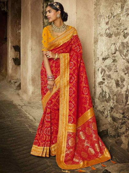 Silk Fabric Traditional Saree Red Colour.