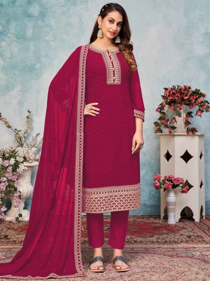 Magenta Colour Georgette Fabric Designer Salwar Suit.