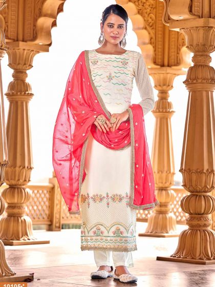 Georgette Fabric Designer Salwar Suit White Colour.