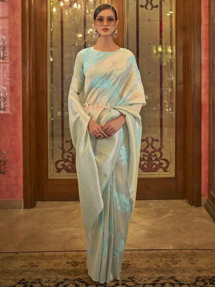 Turquoise Colour Silk Fabric Indian Saree.