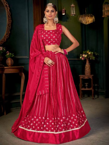 Red Colour Chinon Fabric Designer Lehenga.