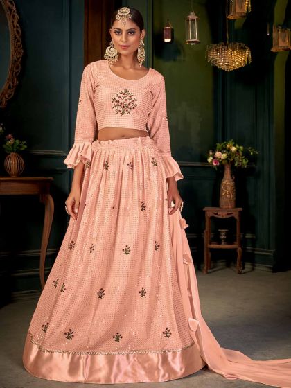 Peach Colour Designer Lehenga Choli in Georgette Fabric.