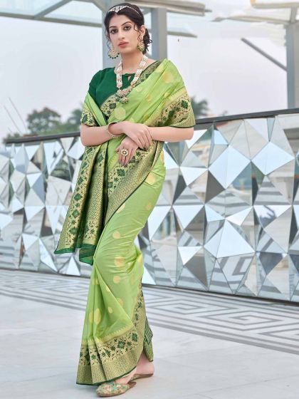 Green Colour Silk Fabric Indian Designer Saree.